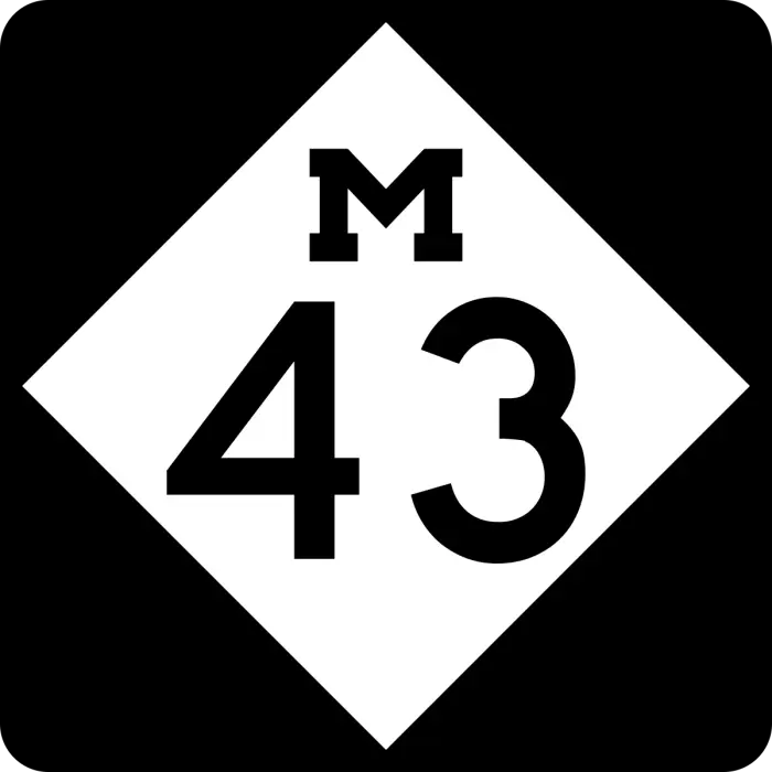 Diamond-shaped highway sign with M 43