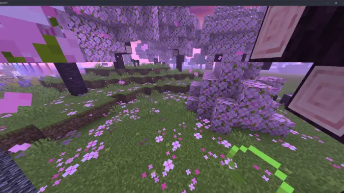 Spring landscape with pink trees and flowers