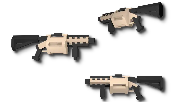 Blocky 3D assault rifles in beige and black