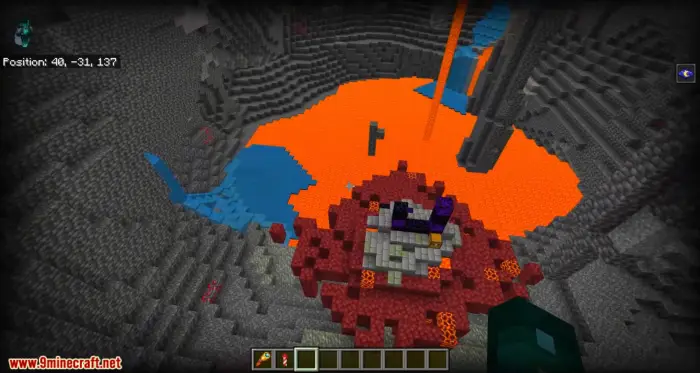 Ruined portal on island above lava lake