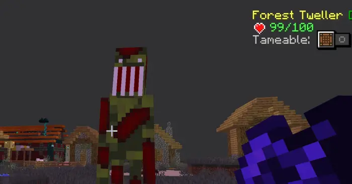 Tall monster stands in a gloomy village.