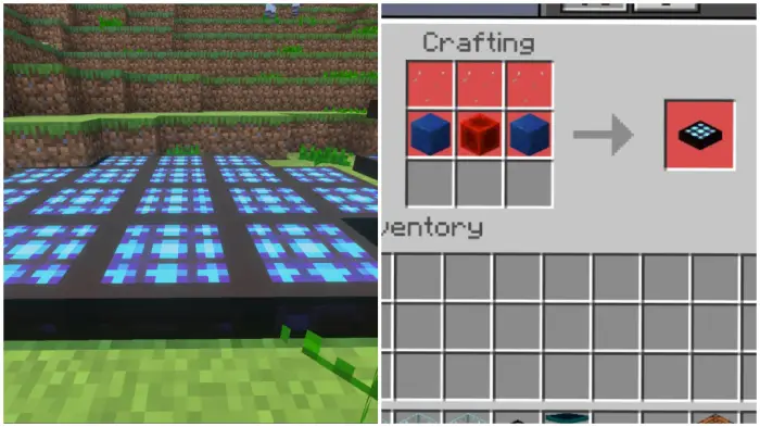 Left Advanced tech blocks on grass Right Recipe for crafting a tech panel
