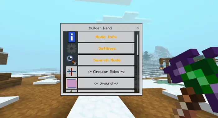 Builder Wand menu with snowy landscape