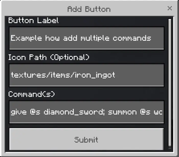Menu editor interface for adding commands
