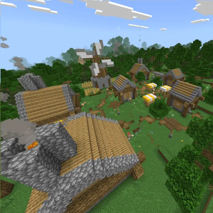 Village with windmill and decorative builds