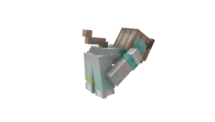 Blocky character performing a dance move