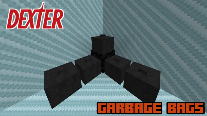 Five black garbage bags in a tiled room