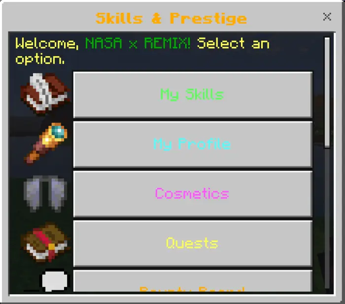 RPG skills and quests menu interface