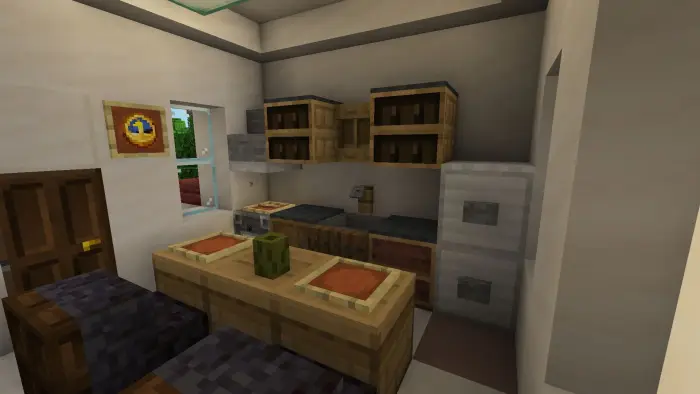 Cozy kitchen with dining table and cabinets