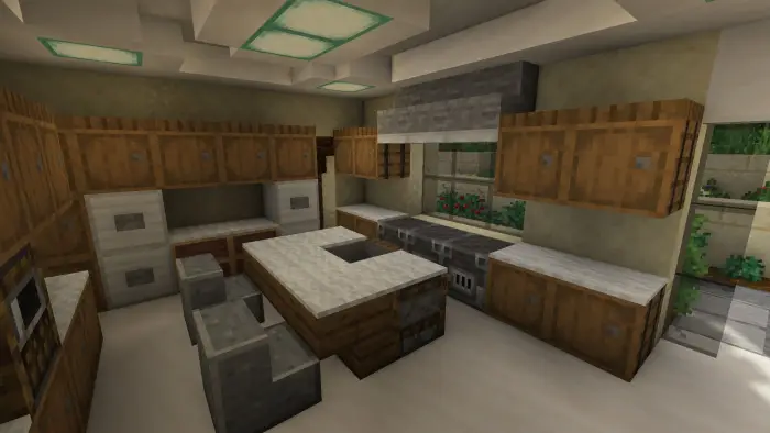 Modern villa kitchen with wood cabinets