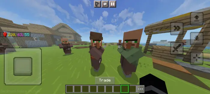 Two villagers with expressive faces trading