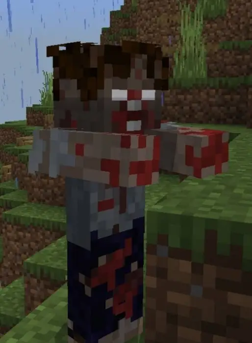 Blocky zombie with bloodstains outdoors