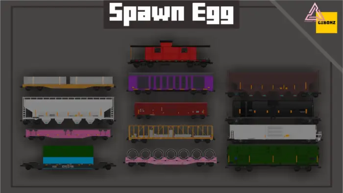 Various colorful cargo train cars displayed