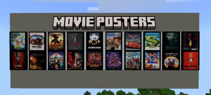 Movie poster blocks displayed in a row