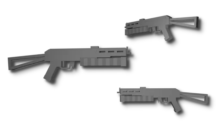 Three simple 3D gun models on black background