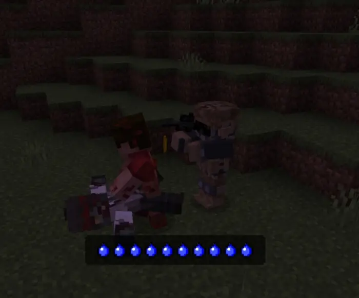 Blocky survivors fight zombies at night.