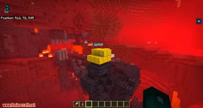 Golden blocks atop fortress in crimson cave