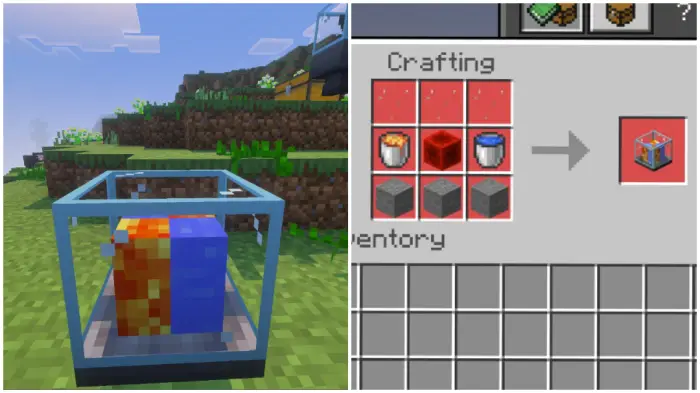 Left Automated cobblestone machine Right Crafting recipe for tech block