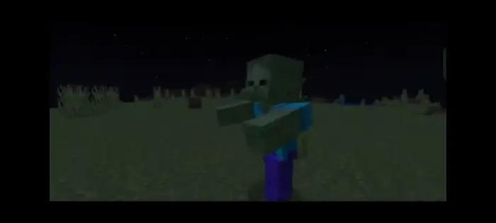 Blocky zombie character walking at night