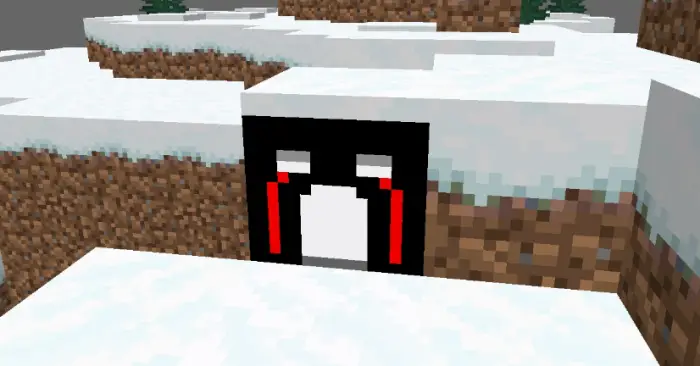 Pixelated creature face in snowy terrain