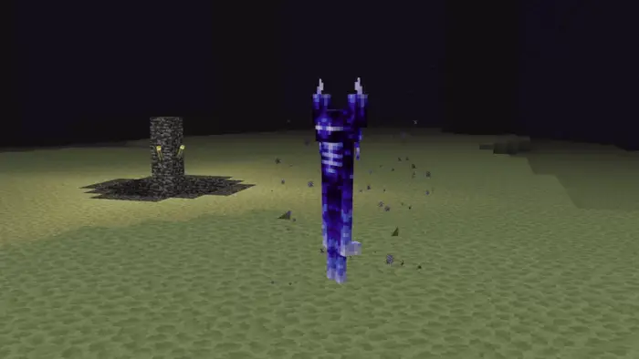Glowing blue Enderman in a dark landscape