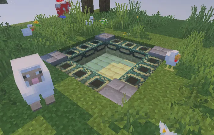 End portal frame surrounded by animals