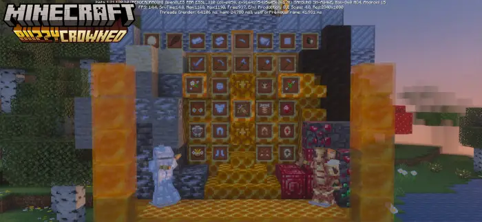 Bee-themed items and armor display.