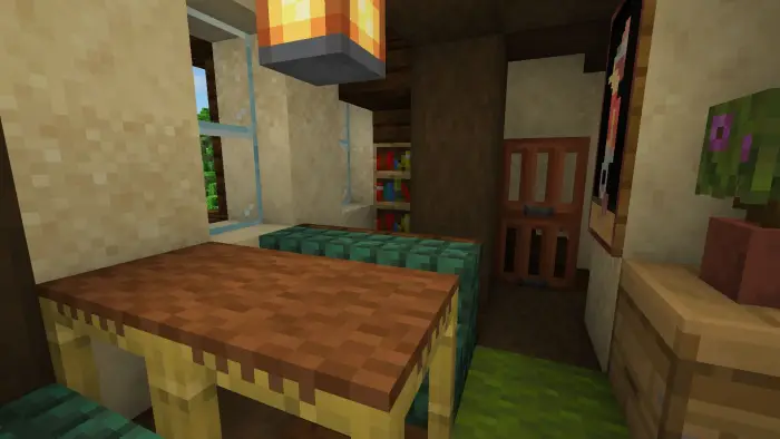 Cozy wood elven house interior with table