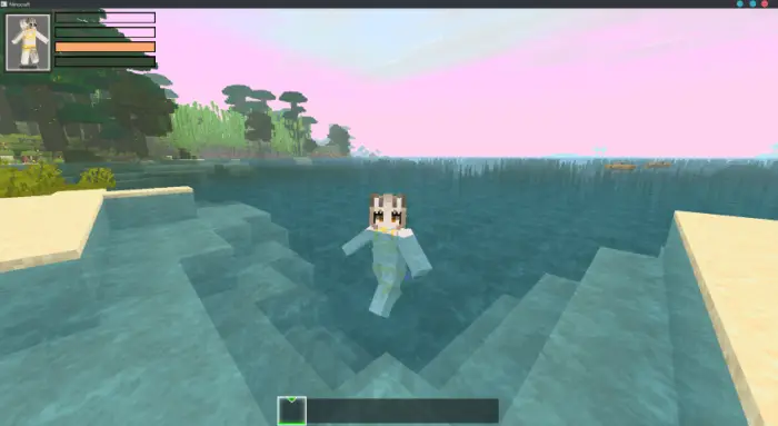 Player character wading in shallow water