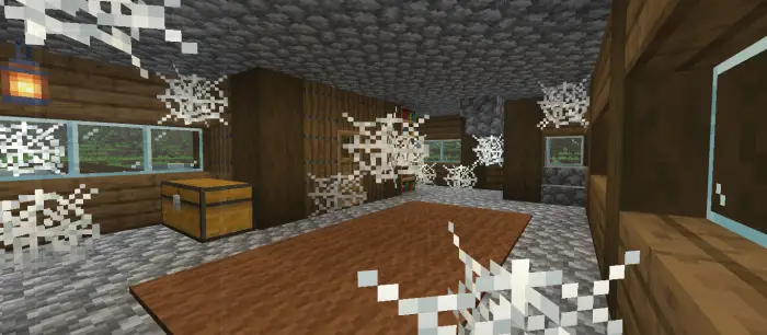 Spruce house interior with cobwebs and chest