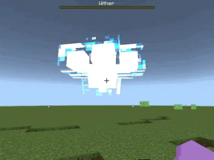 Wither boss explosion on grassy field.