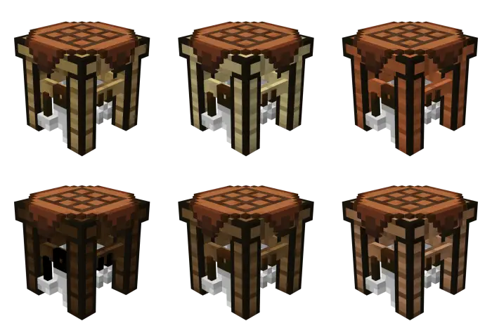 Crafting tables in six wood variations