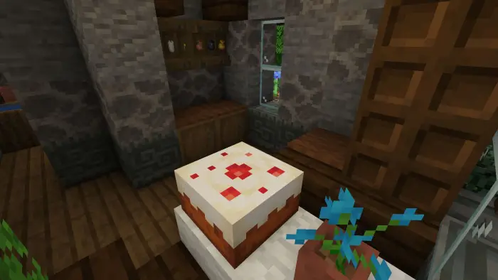Cozy elven interior with cake and flower