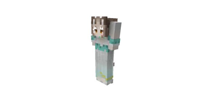 Pixel character in white and teal dress