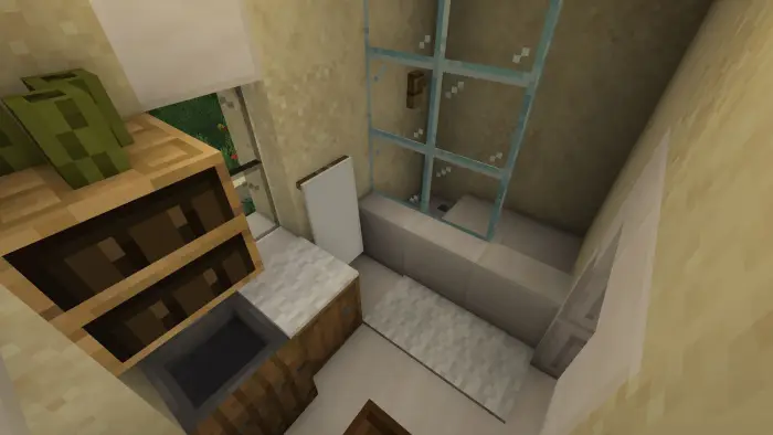 Compact villa bathroom with shower and sink