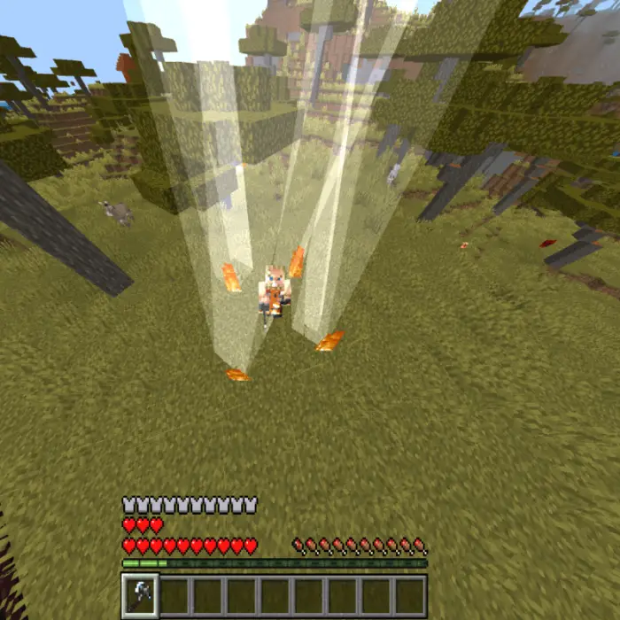 Player gains superpowers with light beams.