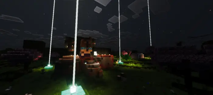 Bright beams and colorful night landscape