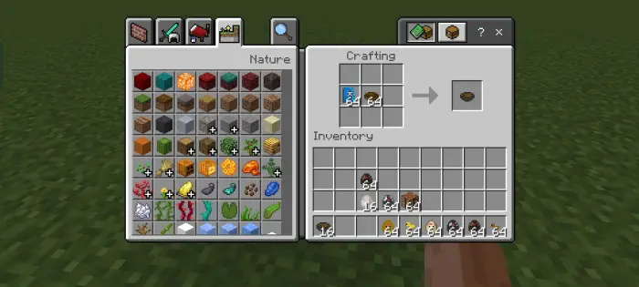 Crafting menu with blocks and new items