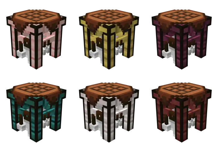 Six crafting tables in different wood styles