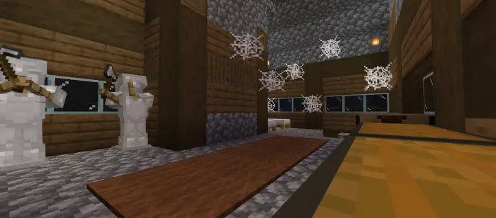 Cobweb-filled spruce house interior