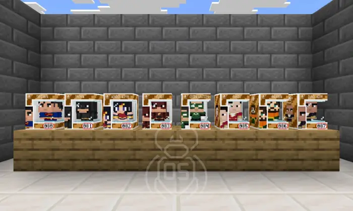 Eight Funko-style figures in display boxes