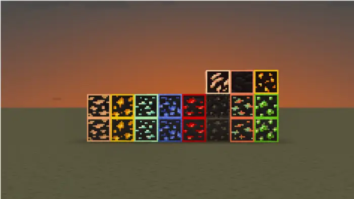Outlined and highlighted ore blocks in rows
