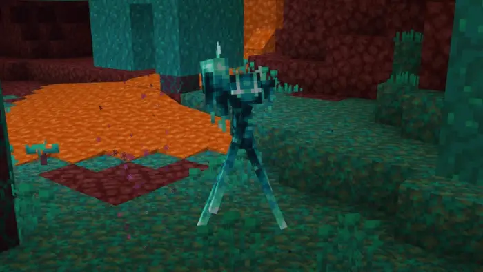 Glowing blue enderman in a vibrant biome