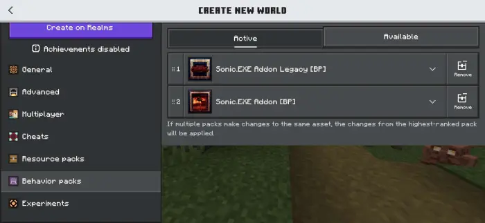 ALT Sonic.EXE behavior packs selection menu
