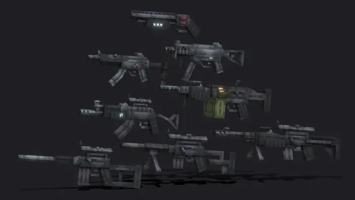 3D pixel-style guns in a mod pack