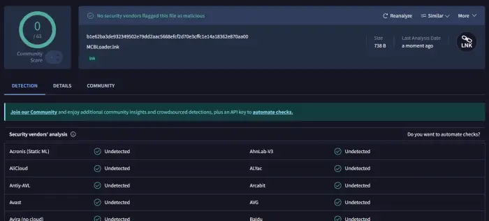 Virus scan shows MCBLoader file as safe