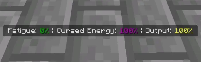 Status bar showing fatigue, cursed energy, output.