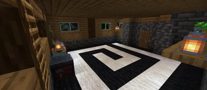 Cozy wooden house interior with lanterns