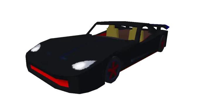 Blocky black sports car with red accents