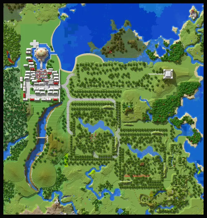 Overhead view of EnderCon and forests